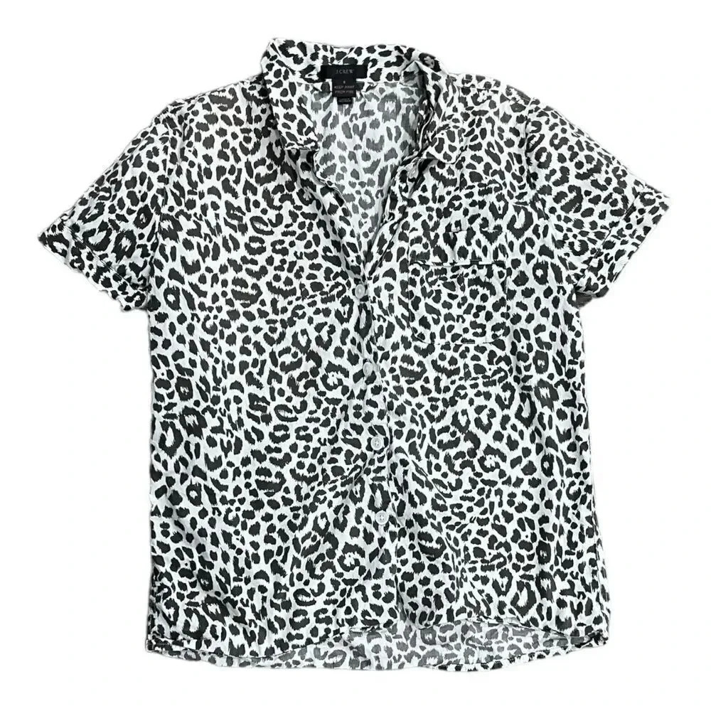 J. Crew Brown Leopard Print Cotton Pajama Lounge Shirt S
